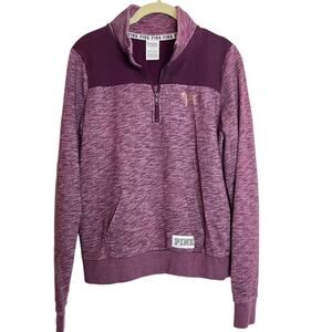 Victorias Secret Love Pink Womens Qtr Zip Knit Jacket Small Burgundy Dog Logo